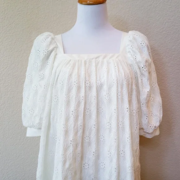 Anthropologie Maeve white eyelet puff sleeve dress - Picture 8 of 10
